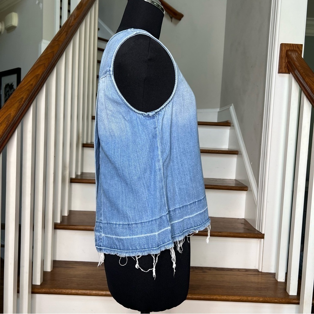 Cloth & Stone Anthropologie Denim Split Back Raw Hem Top - Picture 4 of 10